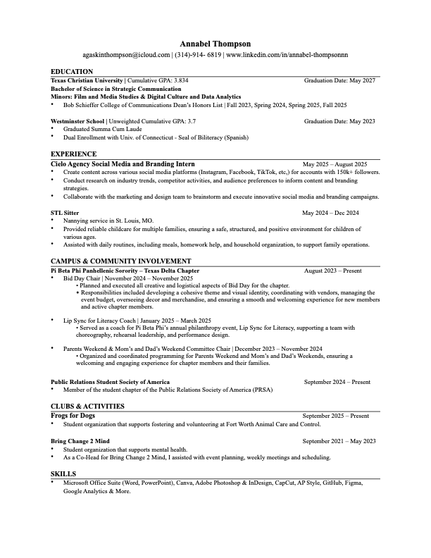 Annabel Thompson Resume Preview